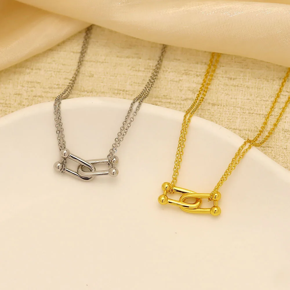 WY Versatile Horseshoe Buckle Double Buckle Dtainless Steel Necklace Fashion Jewelry 18K Plated Necklace For Men And Women
