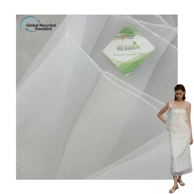 100%RPET organza recycled fabric for wedding laundry bag mesh cloth can open TC certificate