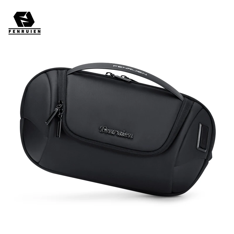 FENRUIEN Small Crossbody Bag Men Shoulder 9.7 Inch Casual Mini Bag 2021 Waterproof USB Charging Solid Color Messenger Chest Bags
