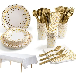 16 Guests Gilding  Of Dot Gold Theme Party Supplies Set paper plates cups straw Degradable Disposable Tableware