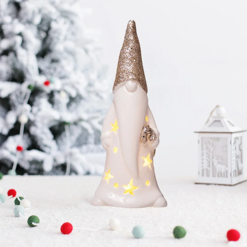 Custom Led Xmas Santa Snowman Decor Ceramic Christmas Figurine & Toys