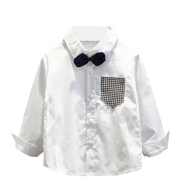 Mysweeby 2021 Пользовательские Оптовые горячие продажи новый дизайн Модная рубашка с длинным рукавом для мальчиков бант карманные украшения для мальчиков детская рубашка