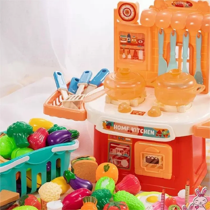 Plastic Kitchen Cutting Fruits Vegetables Food Basket Set Pretend Play for Kids