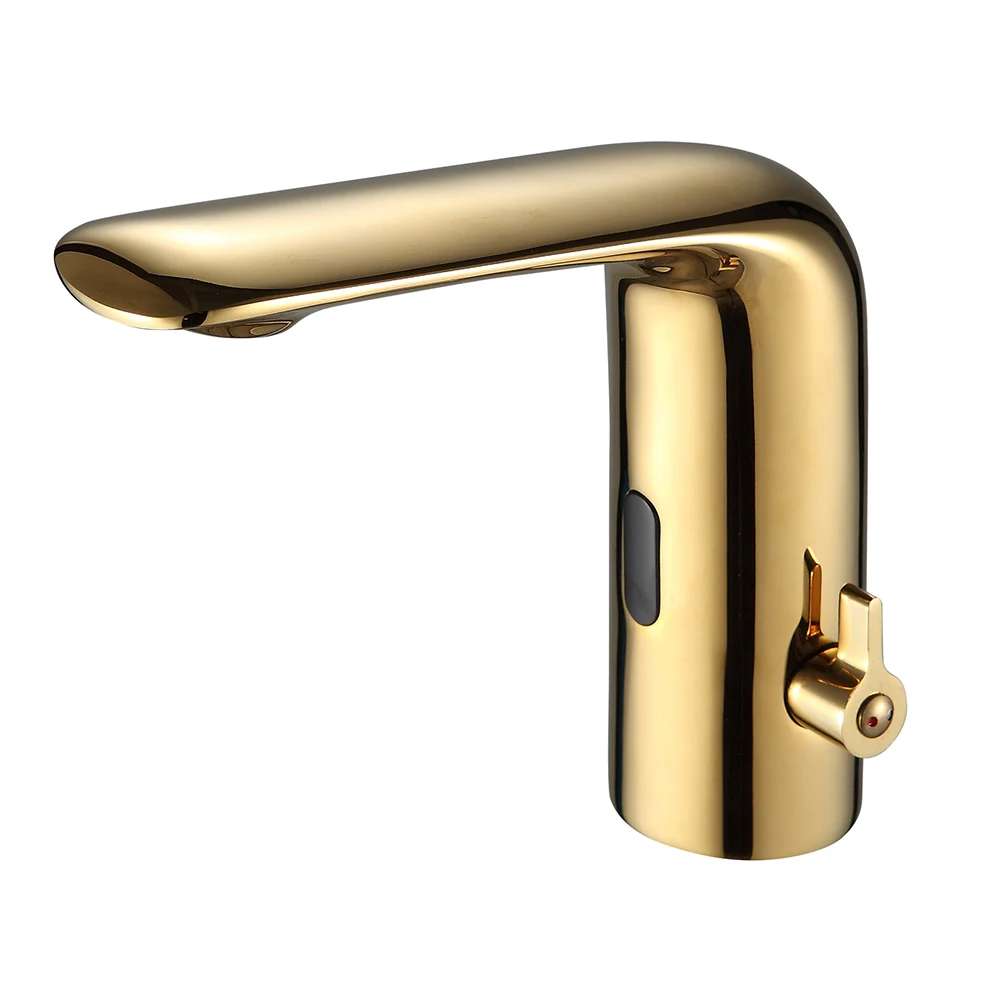 bathroom automatic smart basin faucet taps body full brass copper golden color mixer water cold & hot ac 220 voltage & dc batter