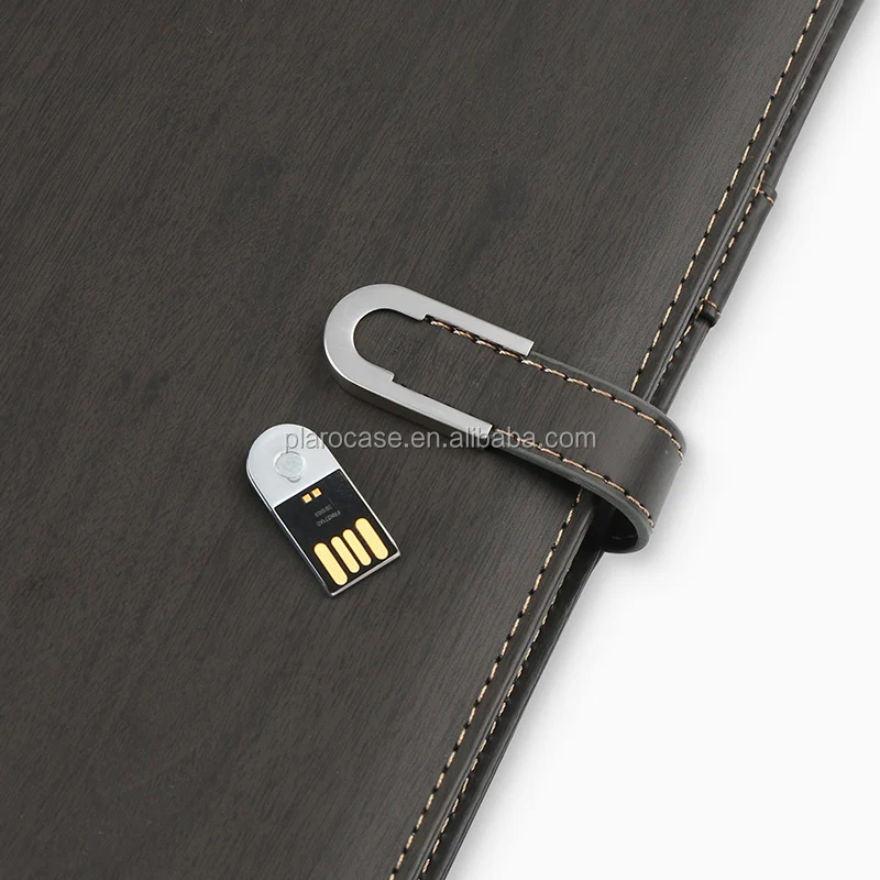 Power Bank Diary A6 A5 Custom Leather Note Book with Pen Holder USB Lock