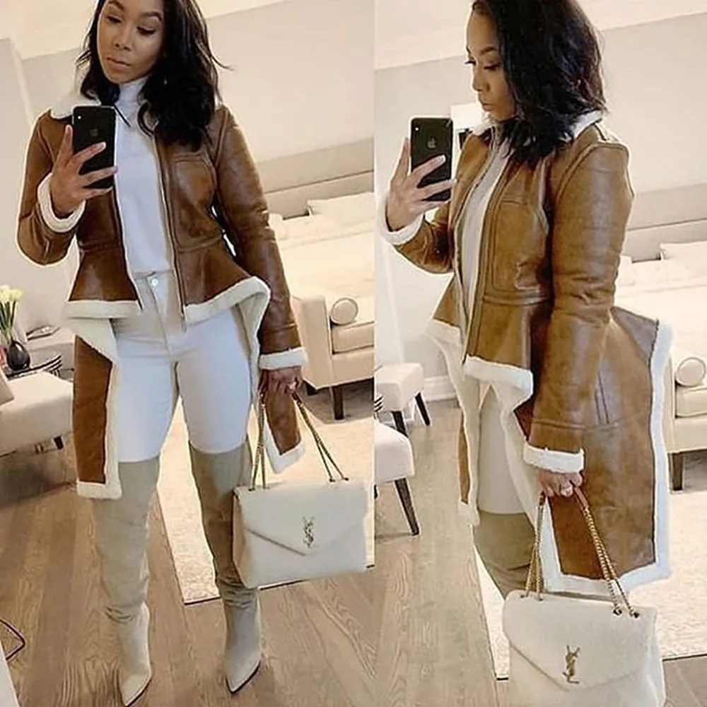 Plus Size Coat Ladies Fur Patchwork Long Lamb Collar Real Fur Coat Winter Coat