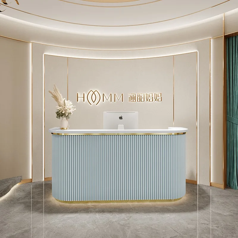 Office Hotel Hospital Lobby White Led Light Front Desk Counter Modern Beauty Salon Reception Desks