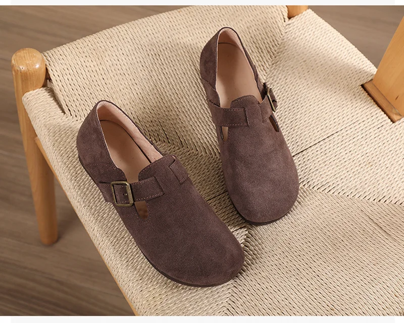 Real leather sole hard-wearing flat dresses shoes for women lightweight breathable oxford anti-slip vintage lazy shoes