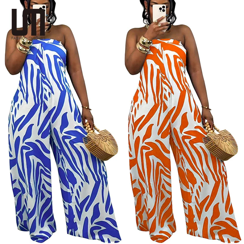 Liu Ming Clearance Sales Fashion New Women Sexy Strapless Print Sleeveless Casual Loose Wide Leg Jumpsuit