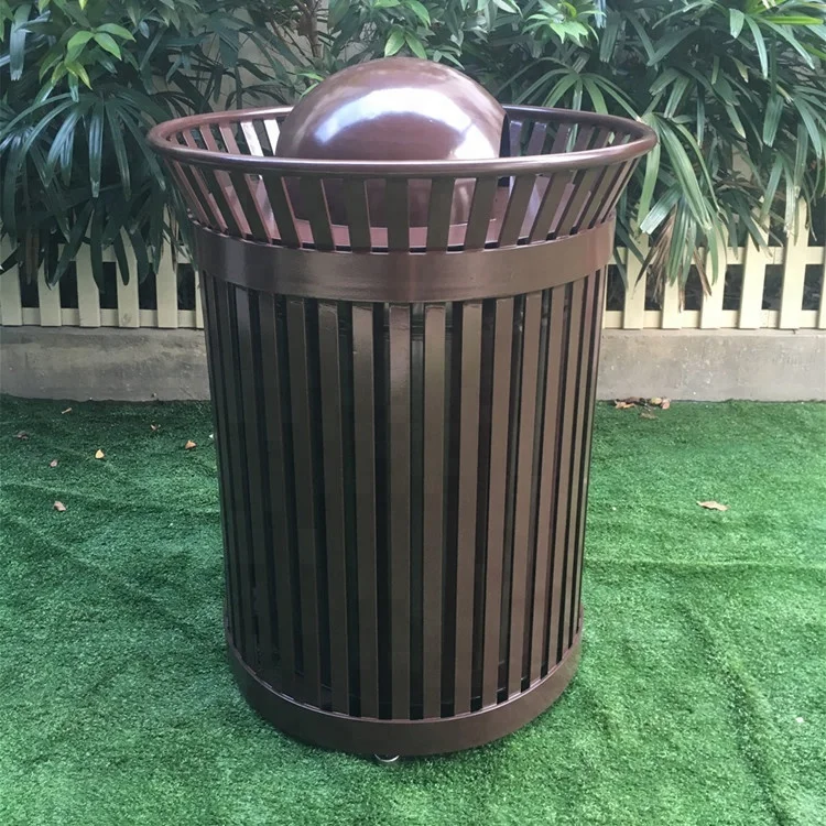 Weather resistant antirust steel outdoor street park litter bin trash can garbage waste bin trash receptacle with dome top