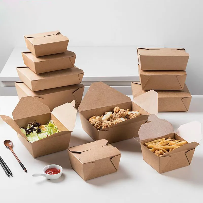 Take Out Fried Chicken Food Packaging Kraft Paper Food Grade Custom Logo Box Takeaway Fast Catering Box