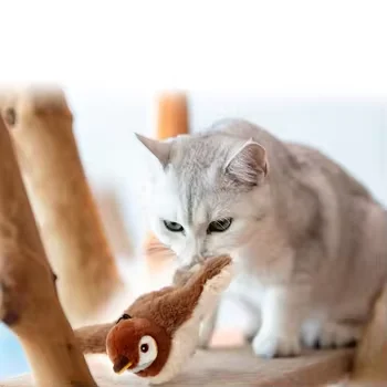 Tap Activate Pet Interactive Movement Toys Soft OEM Plush Cover Type-C Recharge Flapping Bird for Cat Interactive Cat Toy