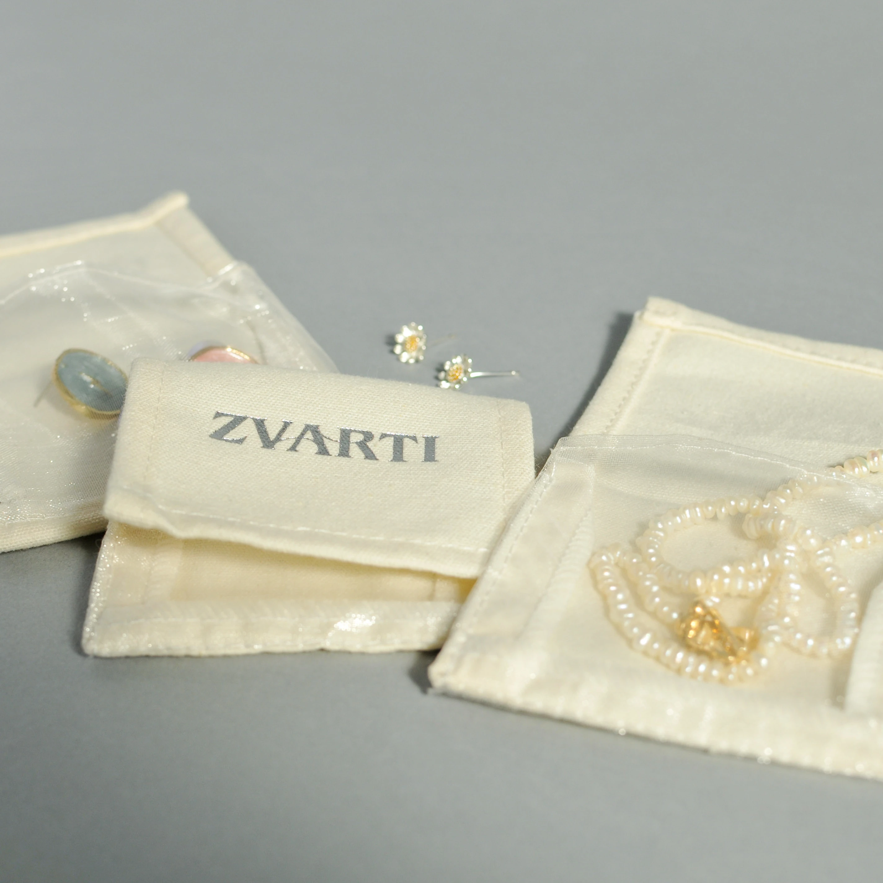 Luxury envelope no logo small canvas printed jewelry packaging pouches bracelet organza earring  jewelry pouch