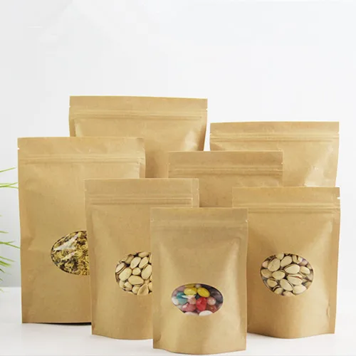  Doypack Ziplock Коричневый Белый крафт бумажные стоячие мешки упаковки еды на молнии с