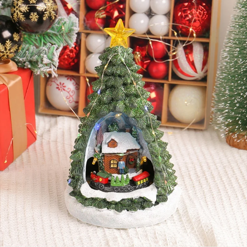 Christmas Tree Music Box Mini Christmas Tree with Led Lights Music Box wooden Jingle Bells Other Christmas Decorations