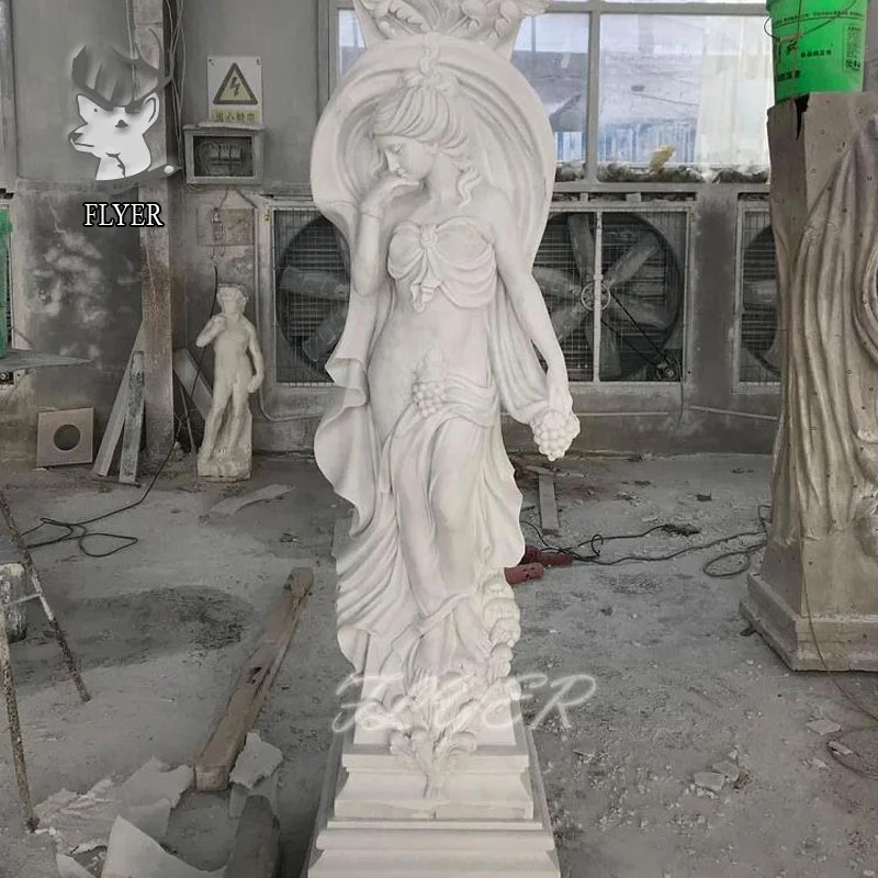 Indoor and Outdoor Decoration Marble Maiden Sculpture Pillar Greek Lady Carved Sculpture Marble Roman Column