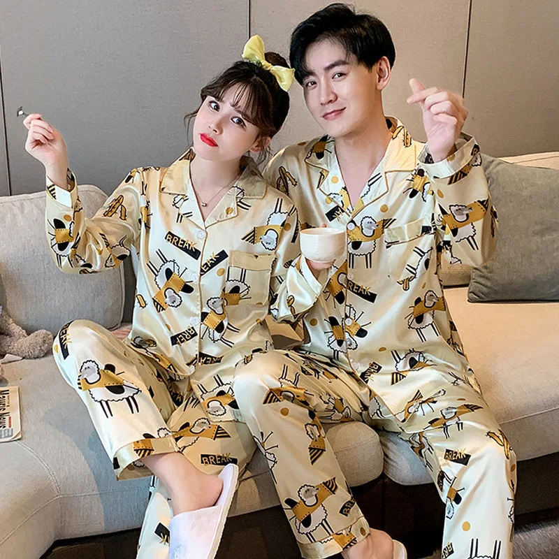 New Luxury Pajama set Satin Silk Pajamas Sets Couple Sleepwear Family Pijama Lover Night Suit Men & Women Casual Home Clothing