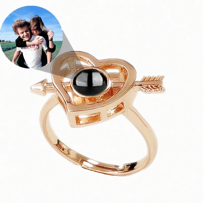 Hot sale I love you in 100 languages love ring simple fashion projection ring can be customized photo text
