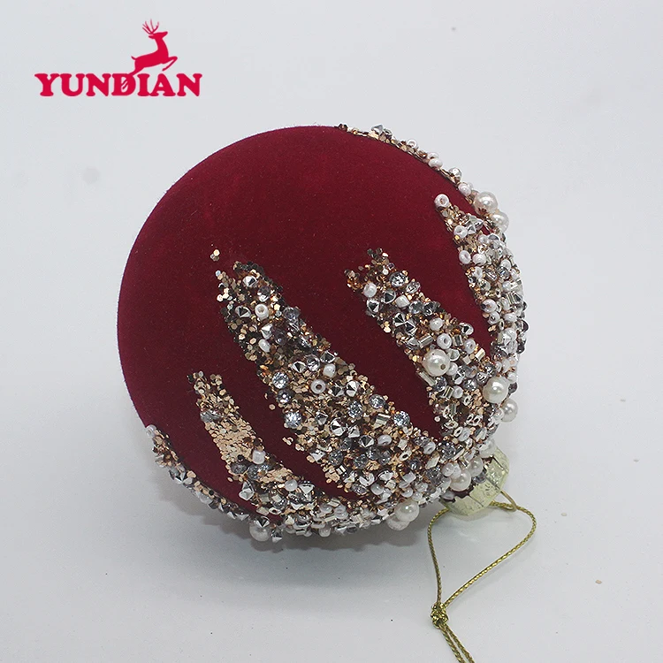 BSCI Factory Wholesale 8cm Red Flocked Christmas Decorative Glass Ball
