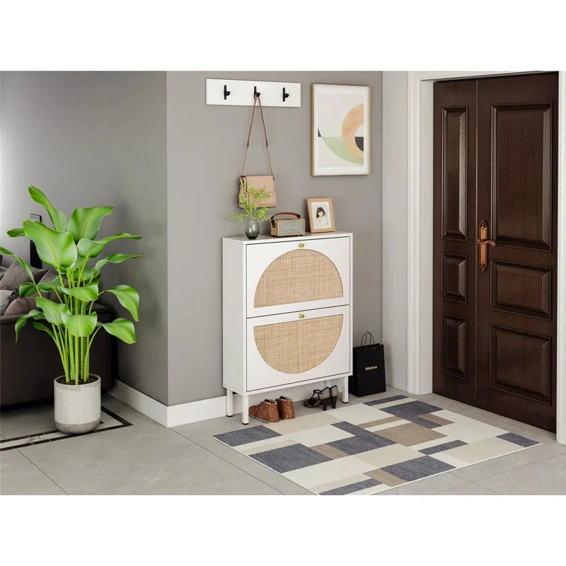 Natural Accent Rustic Wood Sideboard Furniture Rattan Buffet Cabinet for Living Room Bedroom Kitchen Hotel Use