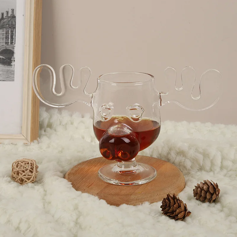 customized glass coffee mug moose shape clear christmas glass mug