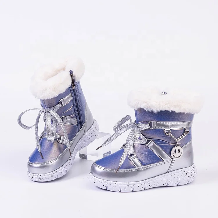 Детские теплые меховые зимние ботинки со шнуровкой, обувь для детей и детей