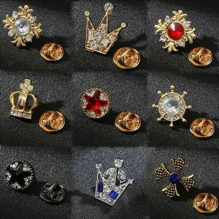 Cheap hot sale top quality crown jewel fashion designer brooches and pins pins fashion jewelry brooches for men