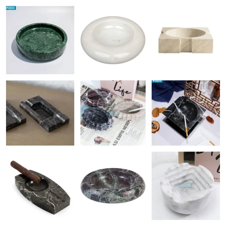 Hight-end luxury home decor natural black and white cigarette smoking herb portable marble cigar ashtray urn