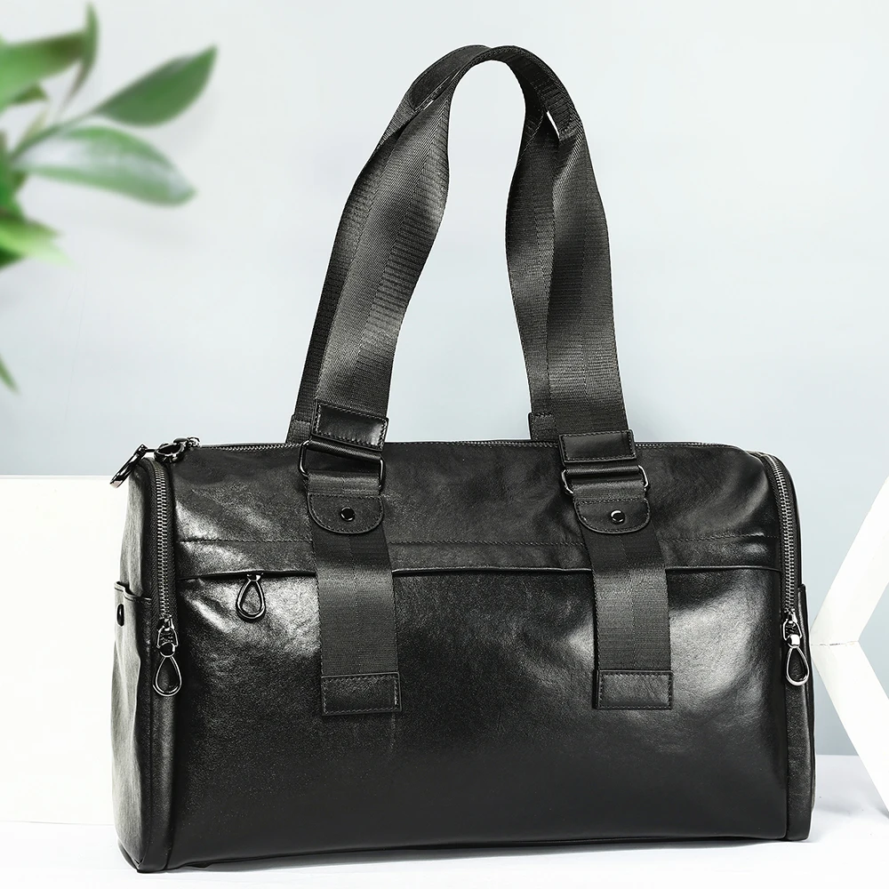 MARRANT Men Leather Duffle Bag Large Capacity Waterproof Sports Gym Travel Duffel Bag Genuine Leather Men Travel Bag