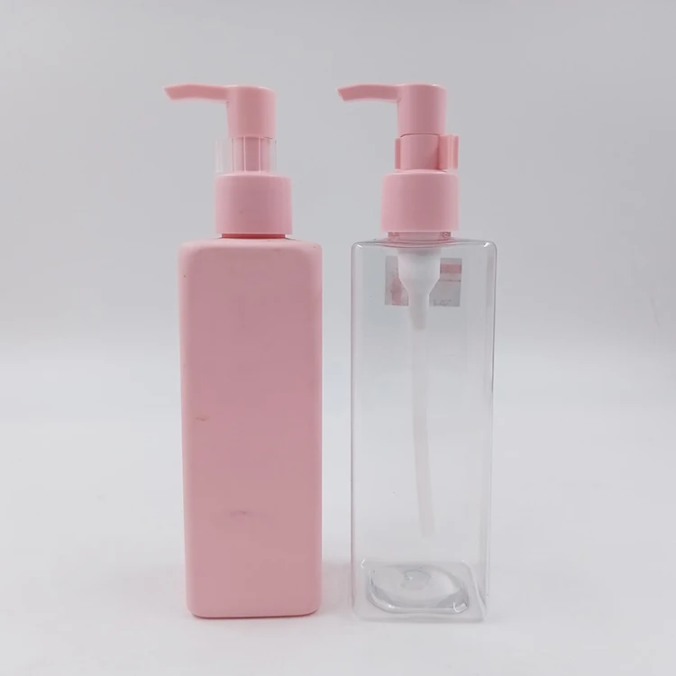 Factory Price Custom 250Ml PET Plastic Pink Transparent Matte Square Lotion Shampoo Skincare Packaging Bottle With Disc Cap
