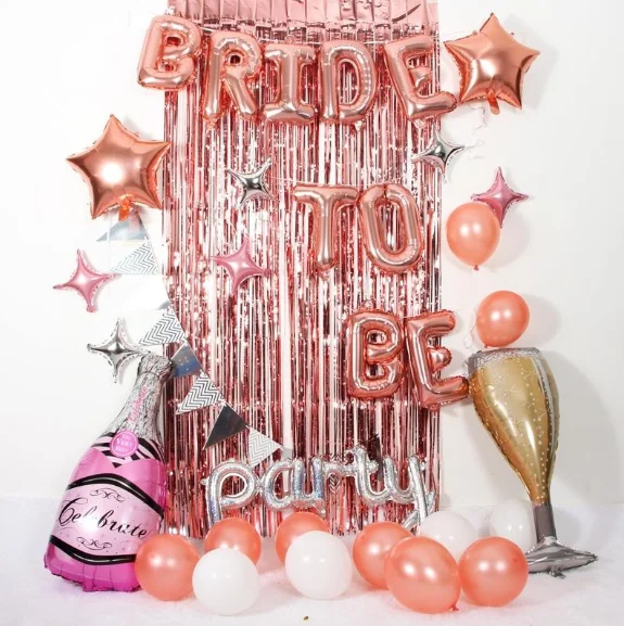 bride to be heart diamond ring champagne foil balloons sash helium latex confetti balloon set for Bridal shower game Party decor