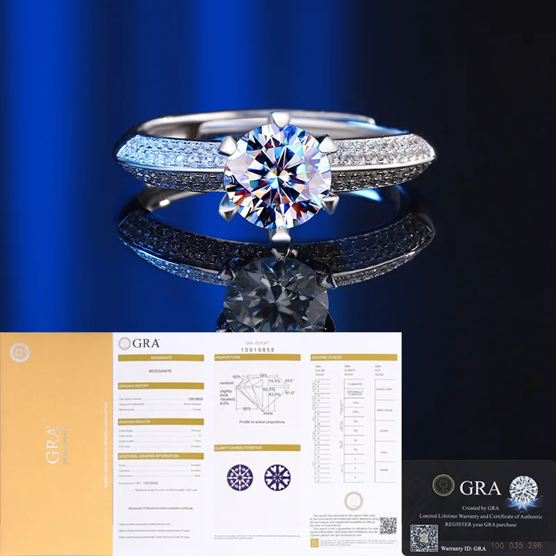 Factory price 1 1.5 2 CT carat Moissanite Diamond Big Solitaire Wedding Ring for Women 925 Sterling Silver Luxury Jewelry