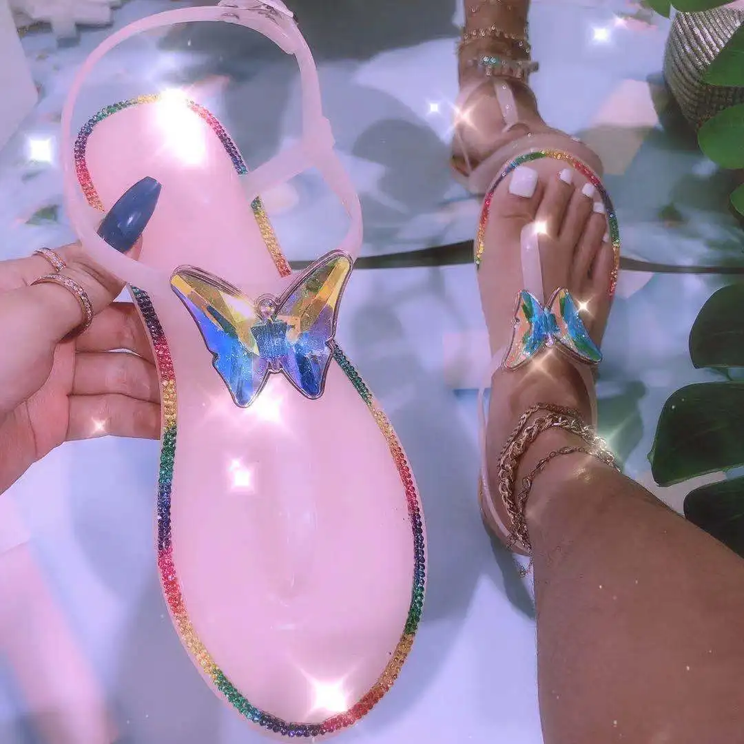 Butterfly Jelly sandals summer beach wear flip-flops slippers bling bling shoes flip flops for lady