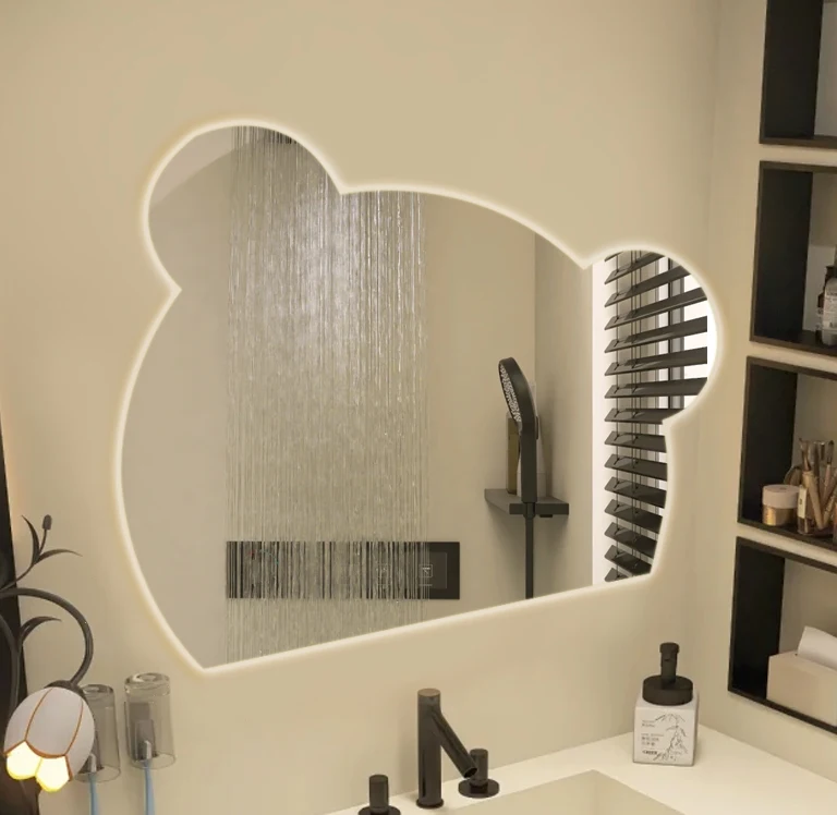Wholesale Cat Shape LED Mirror Bathroom Makeup Wall Mounted Mirror with Lighting Smart Waterproof Bathroom Mirror