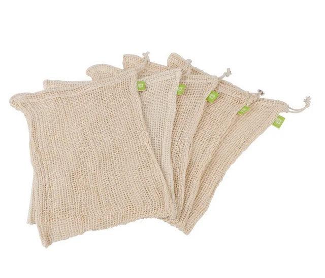 Sopurrrdy Recycled reusable 5 pcs set drawstring and 1pc muslin produce mesh bag for fruit, food