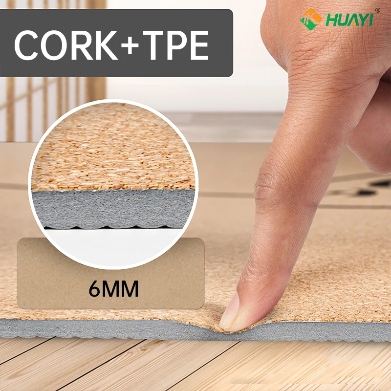 Huayi  Non Slip Cork Yoga Mat Custom Organic Eco Friendly Thick Yoga Matte Tpe Natura Cork Rubber Yoga Mat