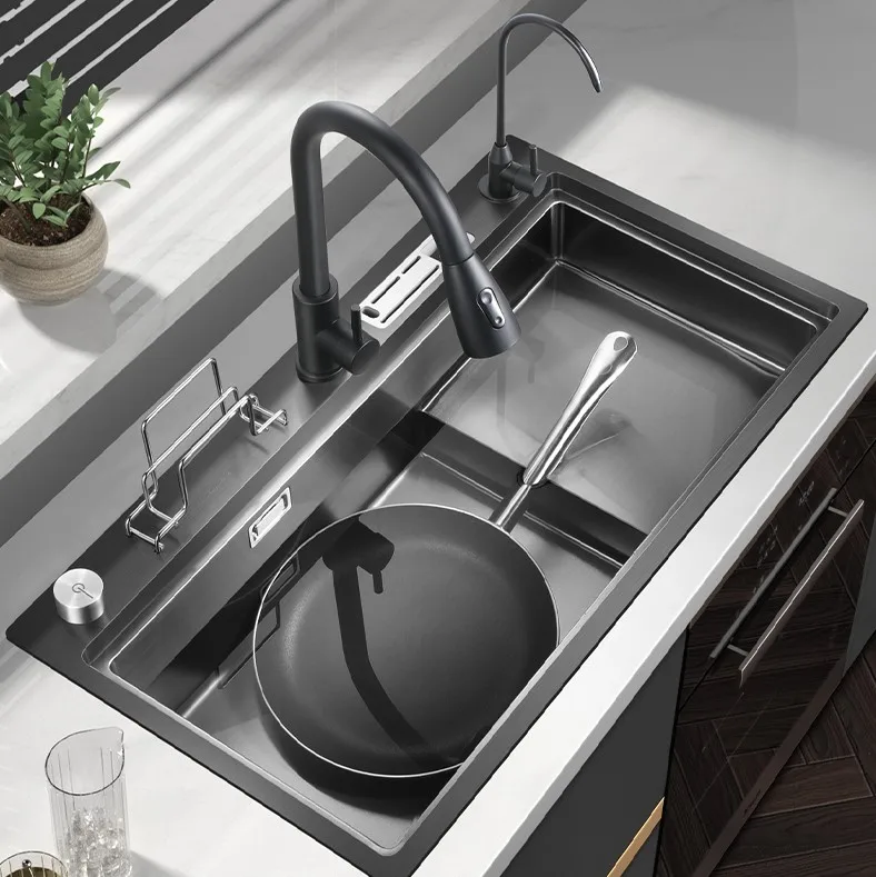 Nano 304 stainless steel kitchen ladder sink large single-slot wash basin high and low step sink