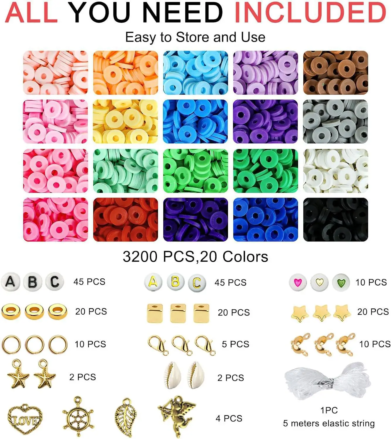 3200PCS/Set Diy Jewelry Making kit Polymer Clay Beads Spacer Charm With Clasp For Diy Bracelet Necklace Making Accessories