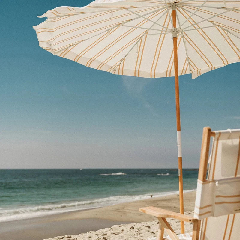 Large span and low profile UV 50+ polyester canvas canopy wood poles outdoor beach umbrella parasols with aluminium connector