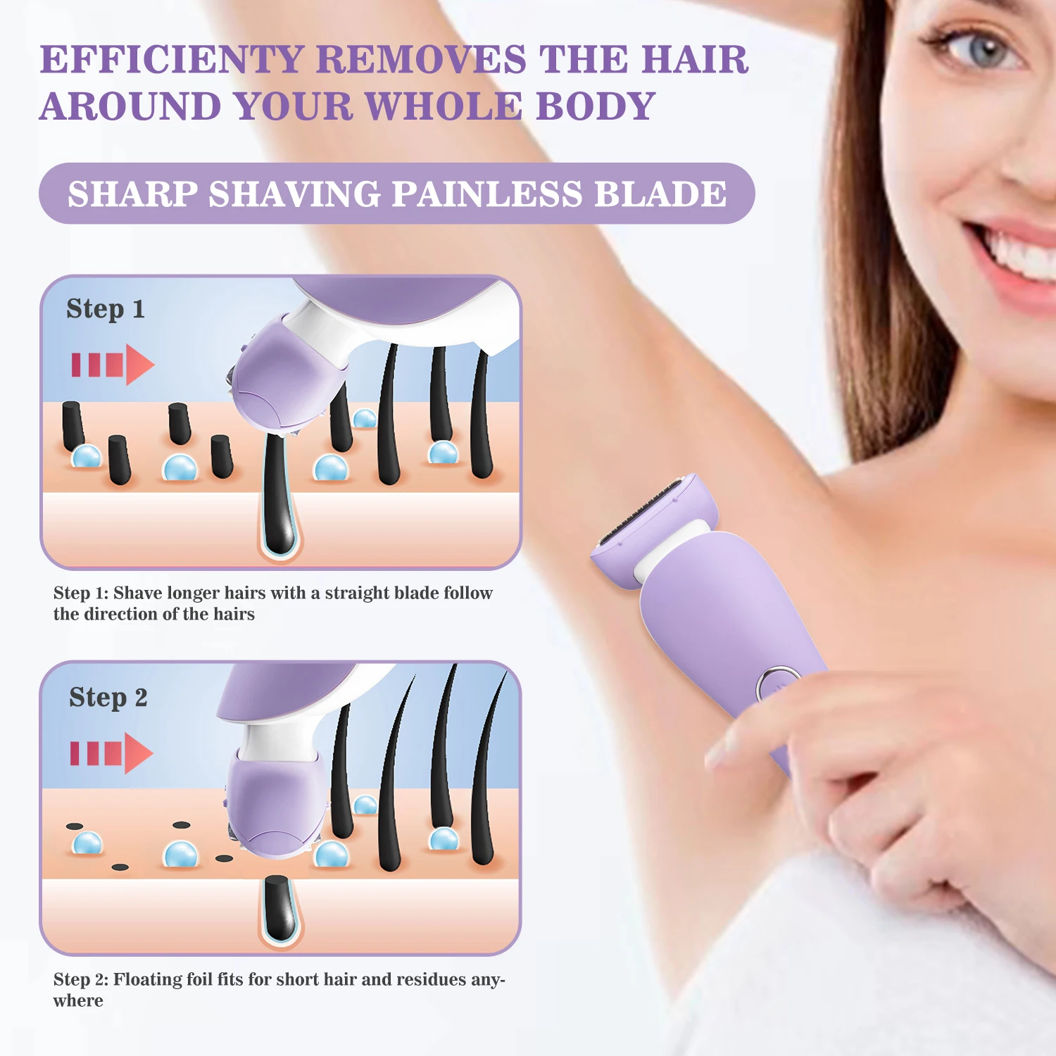 Bikini Trimmer for Women Electric Razors Pubic Hair Trimmer Women Waterproof Wet & Dry Use Personal Trimmer for Legs Underarm