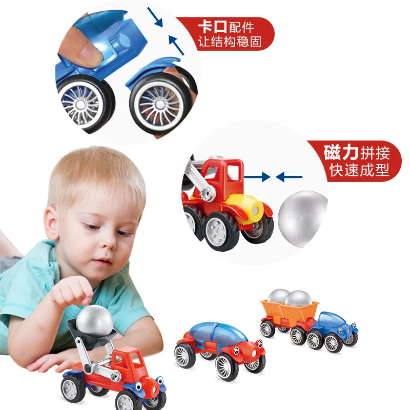 Hot selling DIY magnetic Education toys engineering car 15PCS  building blocks for kids gift