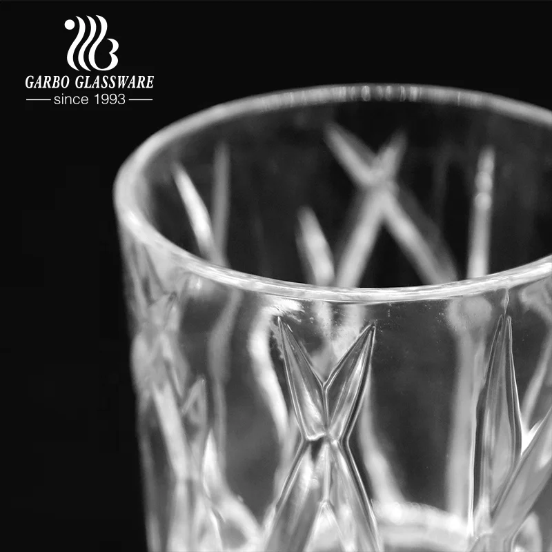 Wholesale Bar Drinkware Old Fashion 11oz Whisky Glass High Quality Engraved Pattern Glass Tumblers for Drinking Cognac