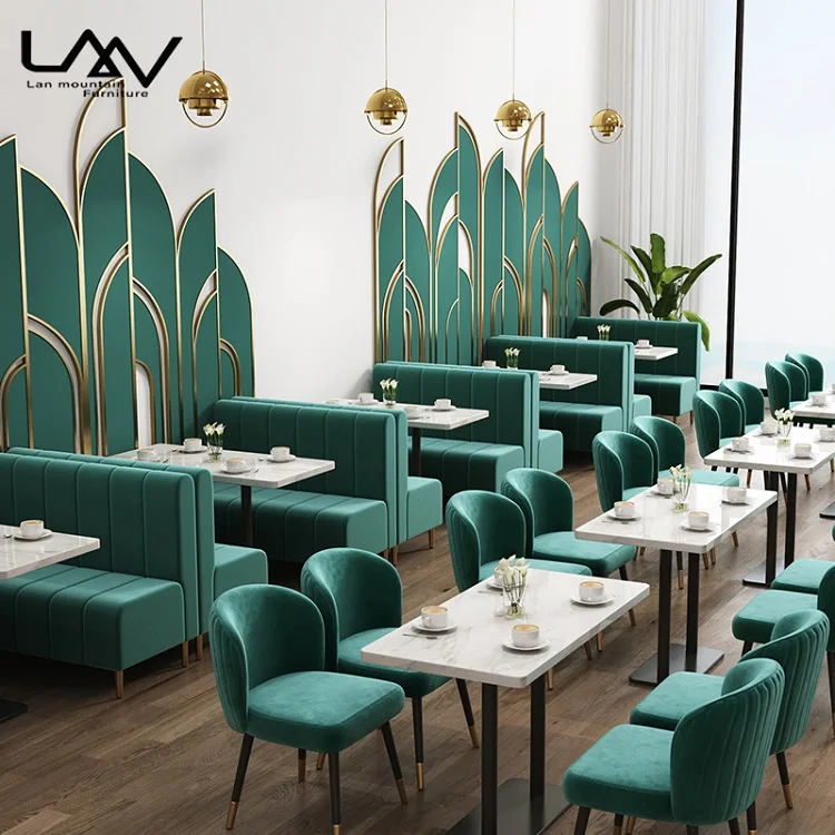 Modern sofas para cafeteria dinner booth marble restaurant furniture velvet green design tables and chairs set