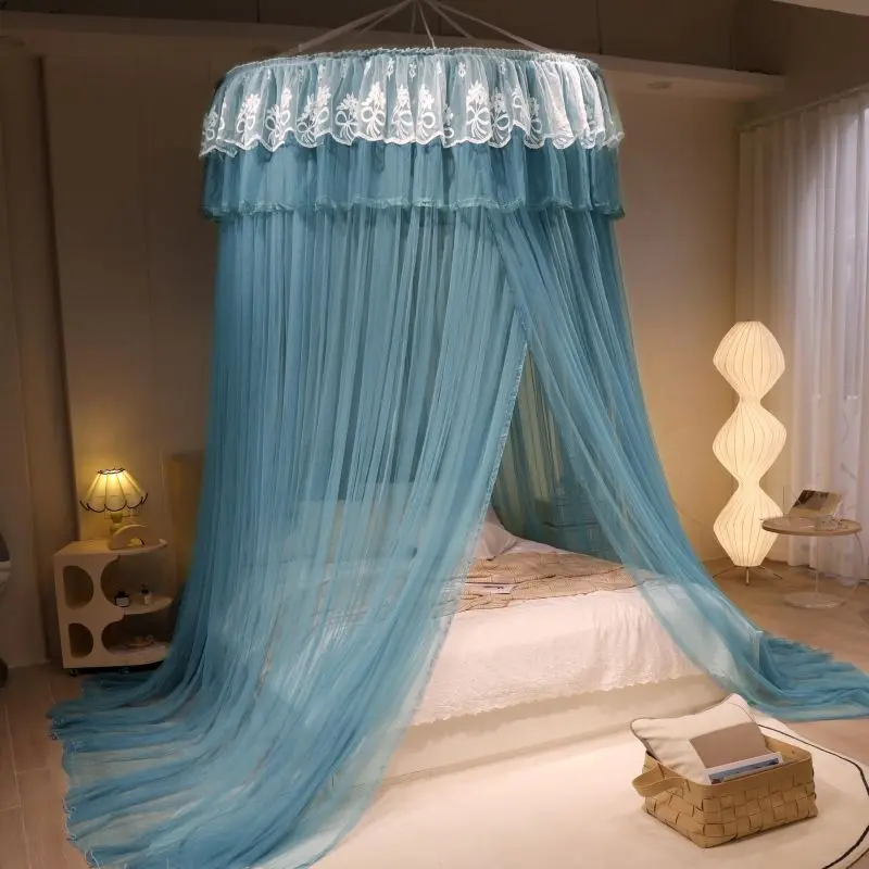Summer New Plus Queen Bed Princess Mosquito Net Ceiling for Household Installation Free Ceiling Lace Floor Bed Mantle