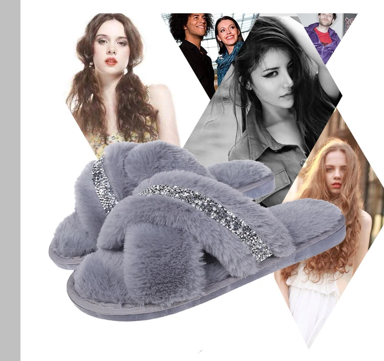 Домашние Нескользящие меховые тапочки, женская обувь большого размера для женщин