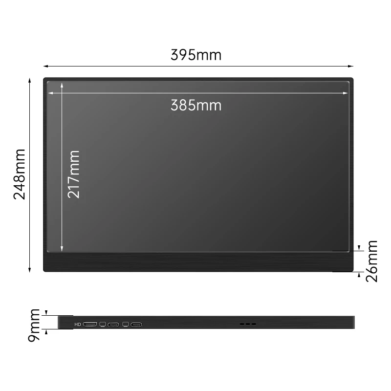 Ultra-thin 17.3 inch Full HD 1K IPS 1080P HDR 10 VESA portable monitor with Type-C Mini HDMI for laptop