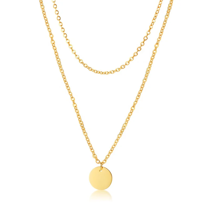 AD Jewelry Stainless Steel Layering Choke Heart Necklace with 18 K Gold Plated Moon Star Disc Pearl Pendant for Women Factory