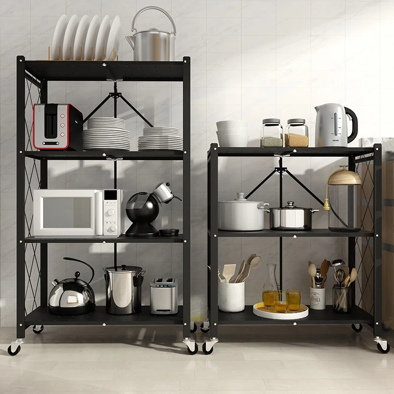Heavy duty 3 4 5 layer shelf foldable folding wheel storage rack  for garage kitchen baker closet foldable rack