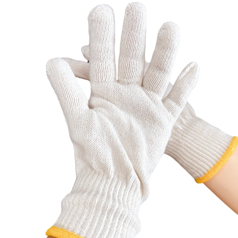en388 40g 35g bleached white polyester cotton yarn knit breathable work knitted labour safety hand glove