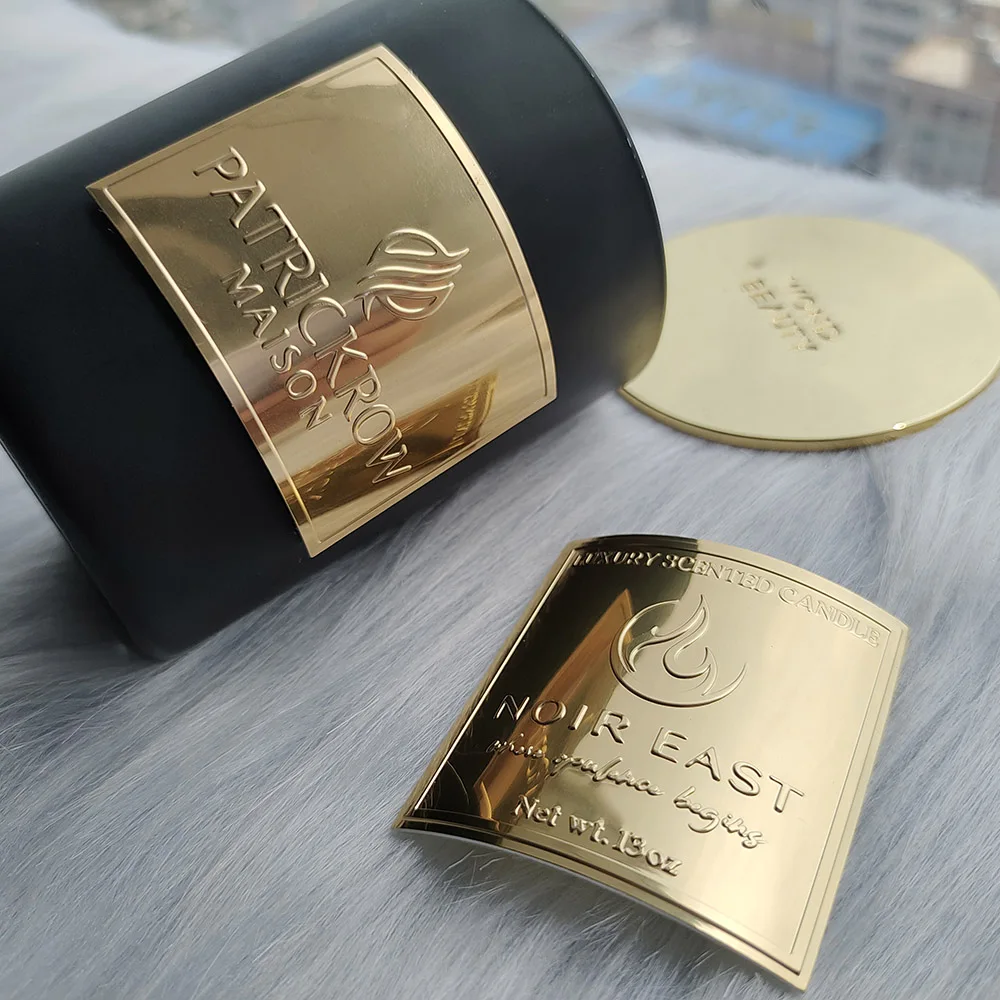 Custom candle jars luxury stickers metal embossed candle logo stickers candle boxes packaging metal label sticker